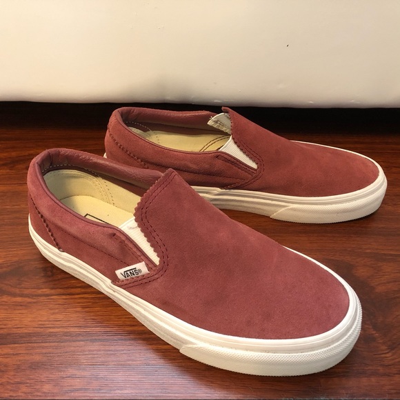 red suede vans slip ons